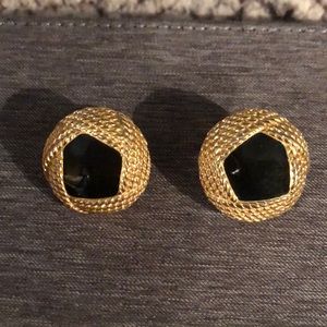Metallic gold and black clip-on earrings